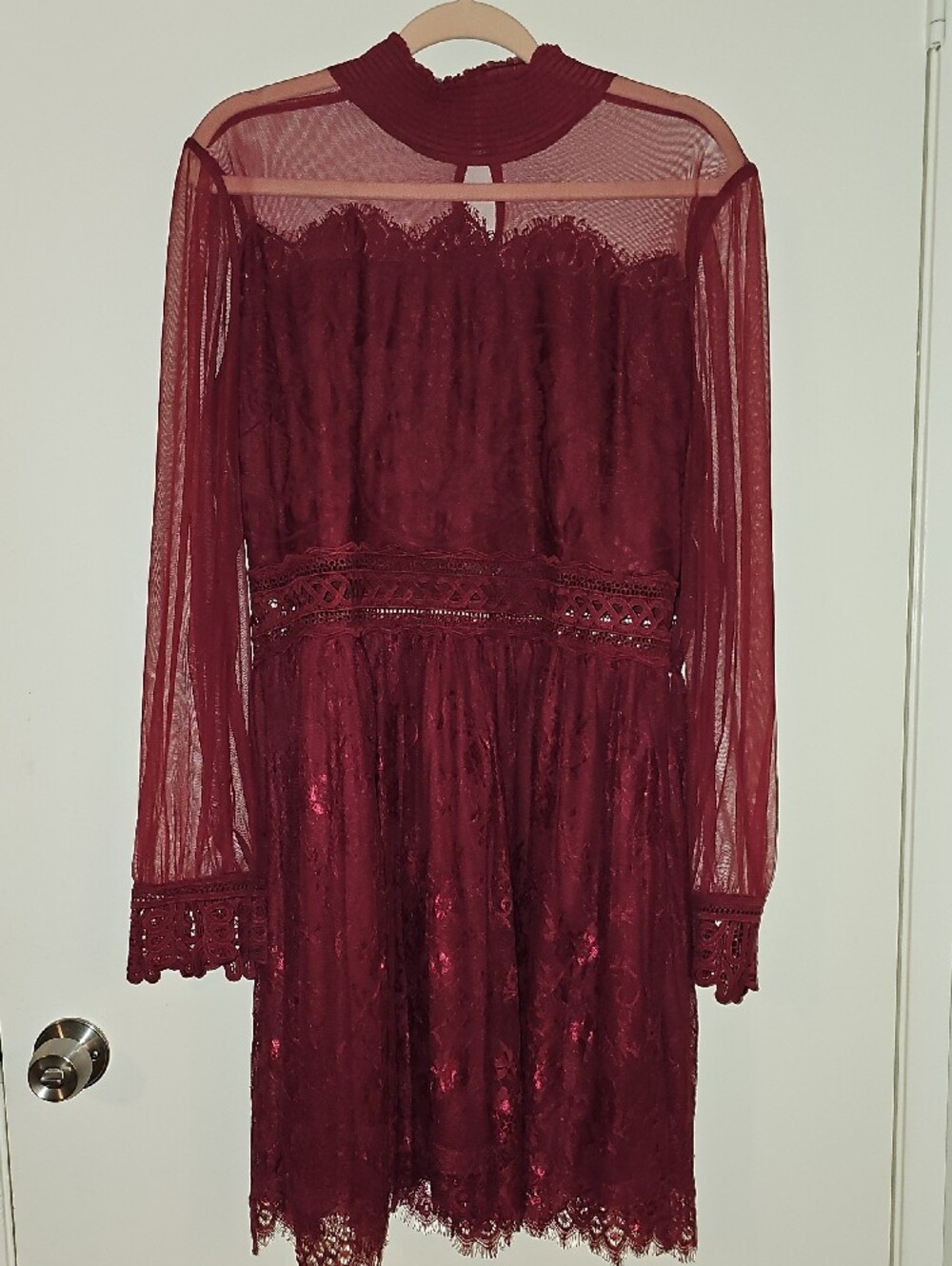 Endless Rose Burgundy Lace High-Neck Long-Sleeve Dress